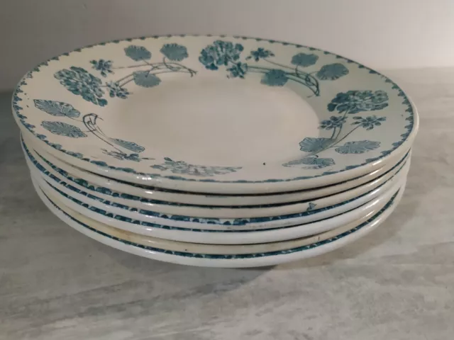 Sarreguemines 7 assiettes creuses Géranium - Faïence ancienne U&C