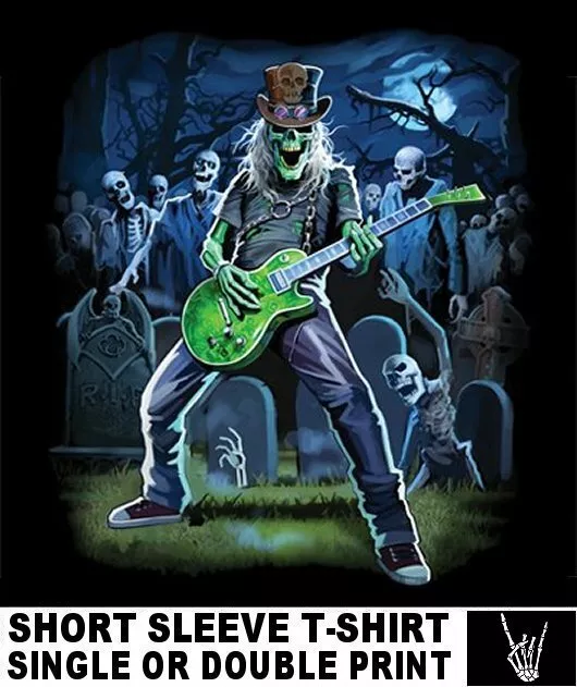 Rock Roll Skeleton Guitar Player Blues Graveyard Walking Dead Skull T-Shirt A11