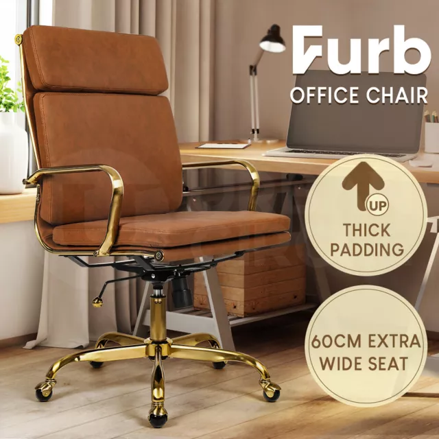 Furb Executive Office Chair Extra Wide Seat Ergonomic High-Back PU Leather Tan