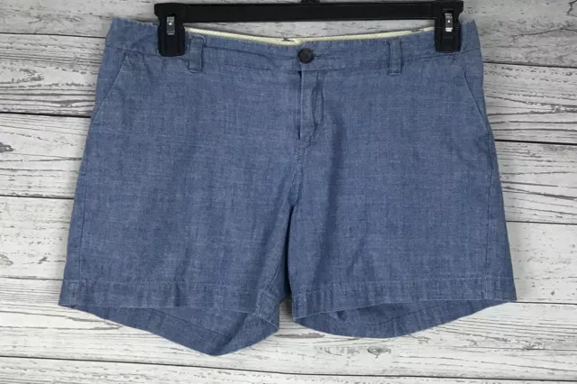 Merona Women's Blue Chambray Flat Front 100% Cotton Chino Shorts Size 6