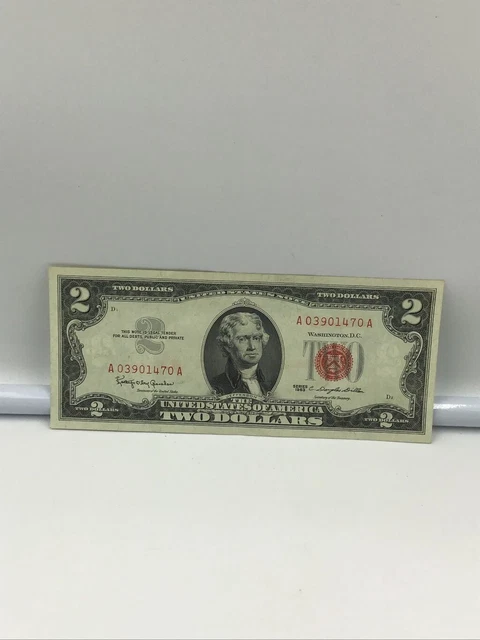 1963 Red Seal Two Dollar Note United States of America Bill