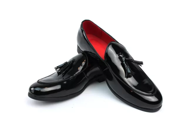 Genuine Leather Patent Black Tuxedo Slip On Mens Dress Shoes Loafers Tassel AZAR