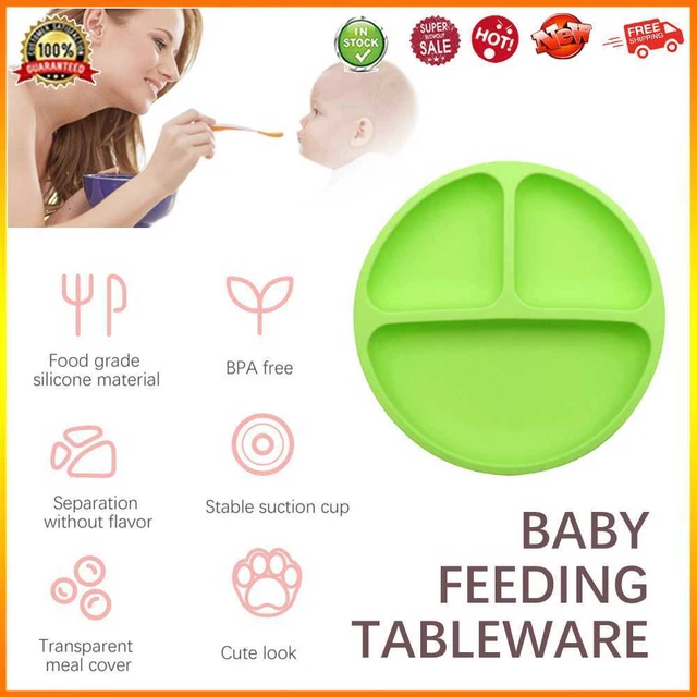 Cute Baby Infant Dining Plate Non Slip Training Sucker Dishes Tableware (Green)