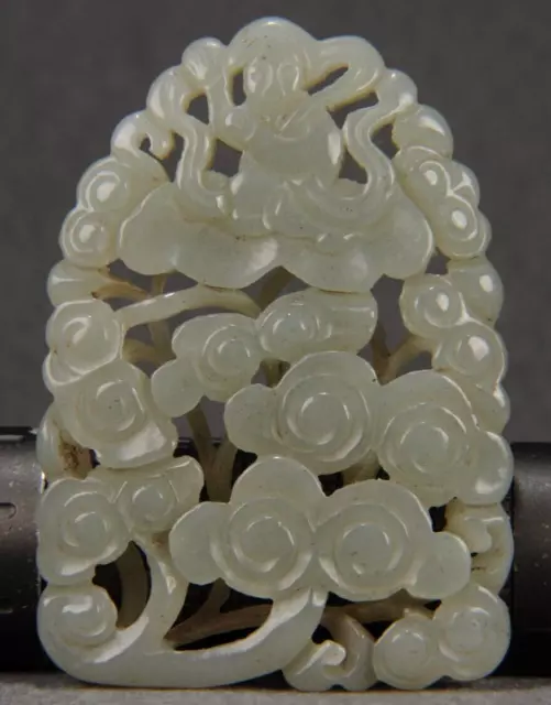 CERTIFIED OLD NATURAL 47g HOTAN WHITE JADE HAND CARVED IMMORTAL&CLOUD PENDANT