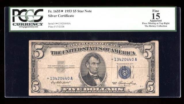 DBR $5 1953 Silver STAR Fr. 1655* PCGS App 15 Serial *13420440A