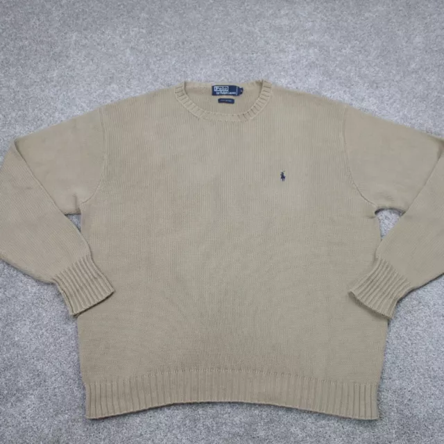 Polo by Ralph Lauren Sweater Mens Large Tan Knit Vintage L/S Pullover Crewneck