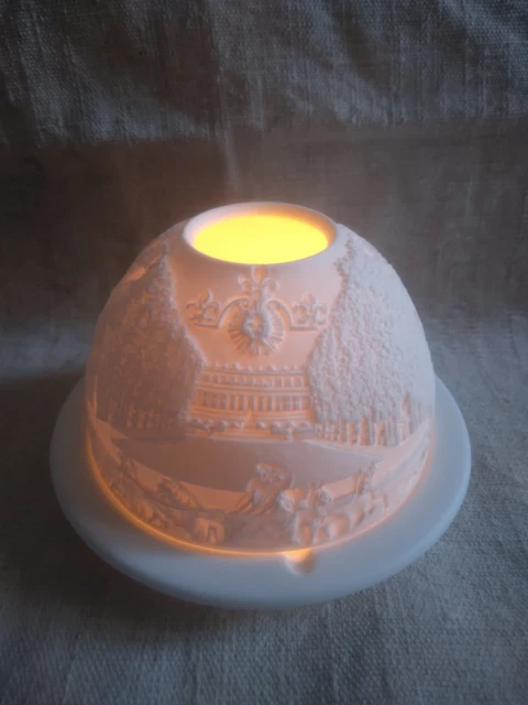 Photophore Lithophane Bernardaud ? – Paysage Hiver, Chalet, Sapin, Cerf