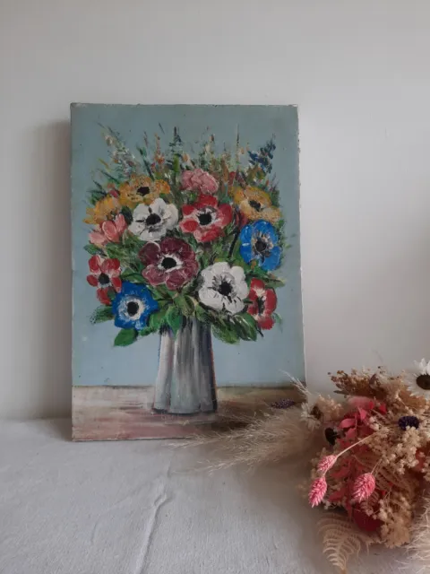 Original Painting Floral Bouquet Picture Canvas vintage Shabby Chic Still Life