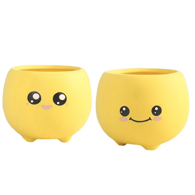 2pcs kleine Blumentopf Keramik Pflanzer Töpfe Cartoon Kindergarten Vase