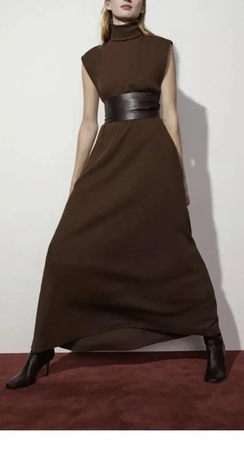 ZARA HIGH NECK Long Ribbed jumper sweater flare maxi midi dress Size S 19.99 PicClick UK