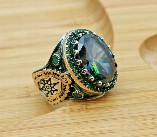 Bague pour homme en topaze mystique faite à la main en argent 925k avec...