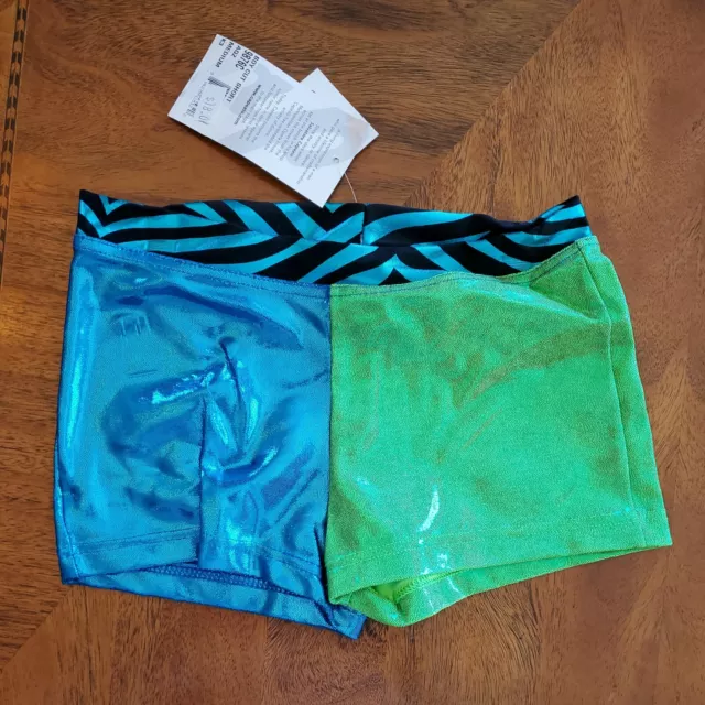 Capezio Boycut Lowrise Booty Shorts Green Blue Zebra Child Medium NWT