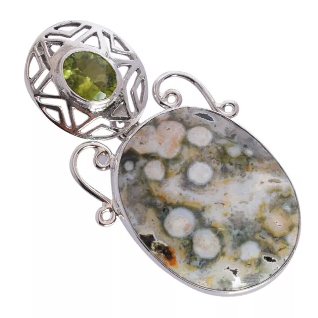 Ocean Jasper Gemstone Sterling Silver Pendentif Péridot vintage Bijoux...