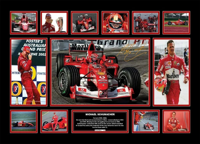 MICHAEL SCHUMACHER F1 FERRARI A4 Firmato Edizione Limitata Stampa INCORNICIATO 9080