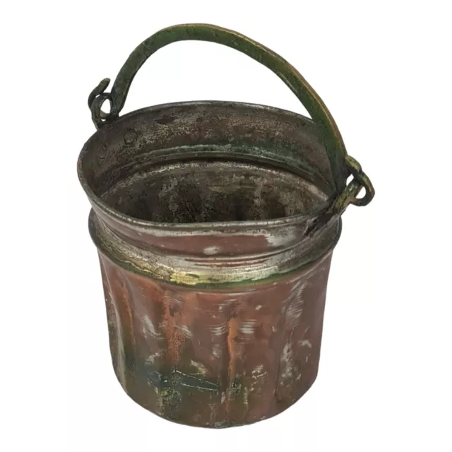 Antigua Olla Cobre E Mango De Latón Hojalata VINTAGE Época 800 Coleccionable
