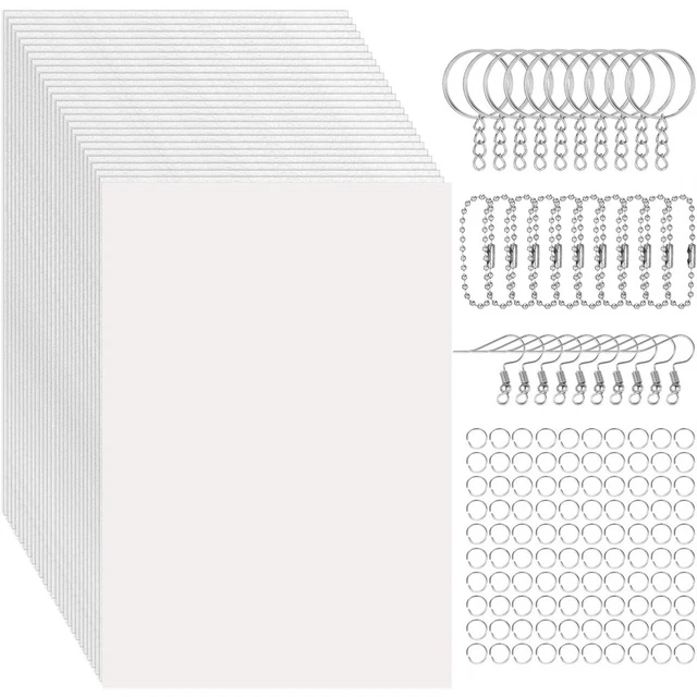 Kit De Feuilles Plastique Thermorétractable 232 Pièces – A4/A5, 100 Porte-clés, 100 Anneaux, 12 Crayons – DIY Créatif