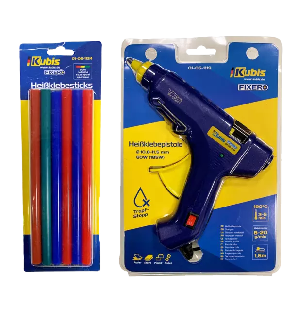 Juego de pistolas adhesivas 60 (185) W, 11,2 mm, 8-20 g/min, 190*C+12x pegamento s 11,2