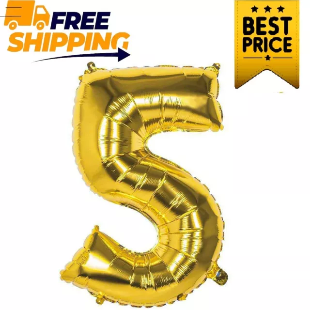 34" Giant  Foil Helium Balloon Number 5 Birthday Party Decoration Golden Color