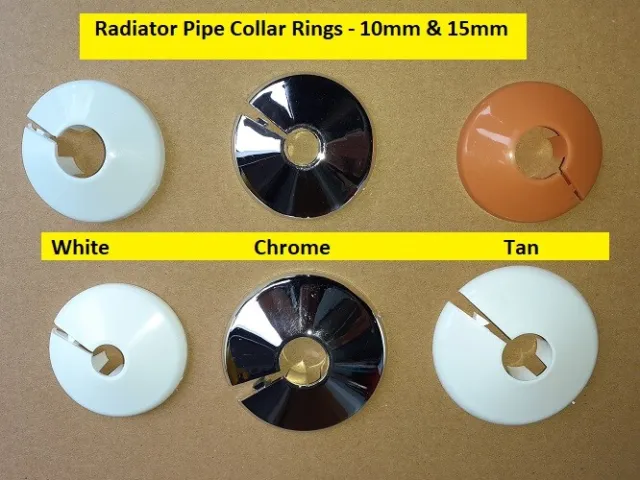 Radiator Pipe Rings Collars White / Chrome / Tan - Rose - Choose Size & Colour