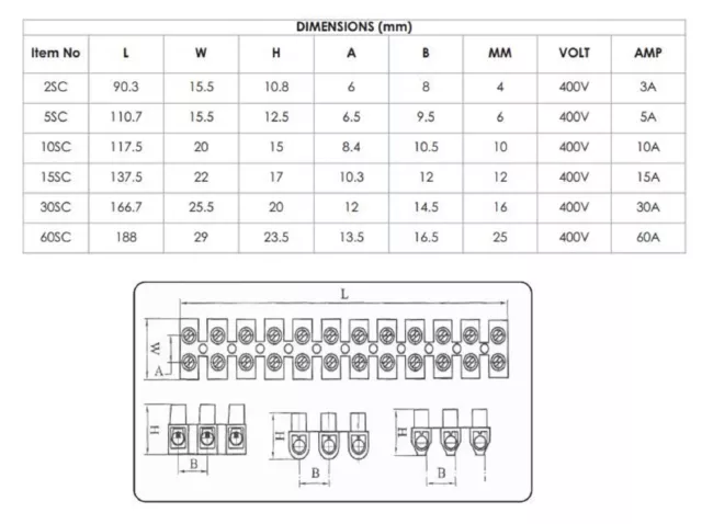 Cable Termination 12 WAY Strip Connector 3-60 Amp CHOC Terminal Block Connecter 2