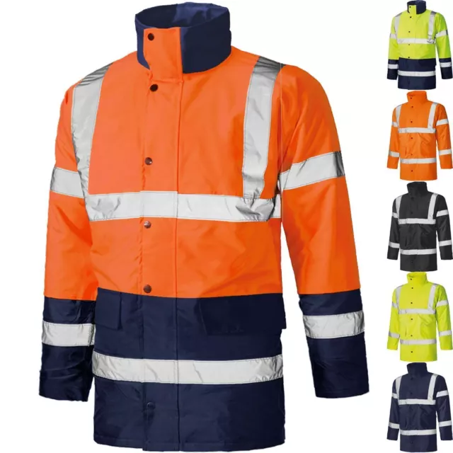 Hi Viz Vis Visibility Parka Hooded  Waterproof Padded Reflective Winter Jackets.