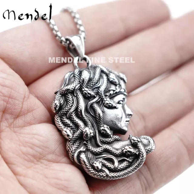 MENDEL Mens Womens Stainless Steel Greek Snake Medusa Head Pendant Necklace Men