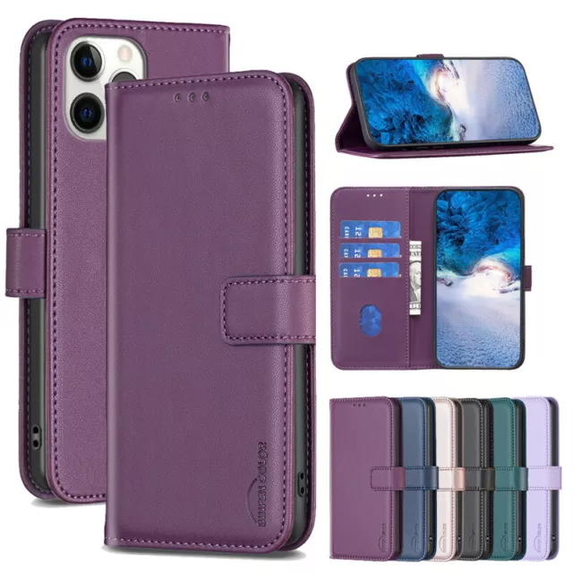 Funda billetera con solapa de cuero de lujo para iPhone 15 Pro Max 14 13 12 11