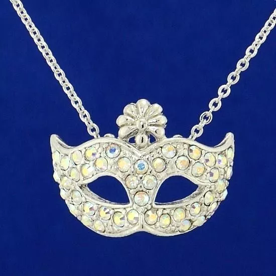 Mask Made With Swarovski Crystal AB Phantom Opera Masquerade Theater Necklace