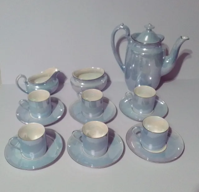 Vintage Lorlith Pale Blue Lustre Ware Coffee Set - Czechoslovakian