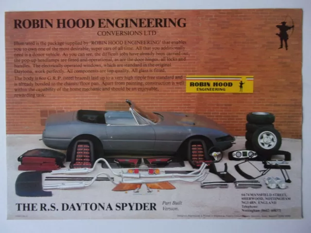 ROBIN HOOD ENGINEERING R.S. DAYTONA SPYDER orig 1990s UK Sales Leaflet Brochure