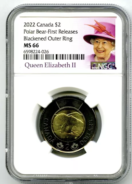 2022 Canada $2 Black Ring Ngc Ms66 First Releases Queen Elizabeth Toonie Fm Roll