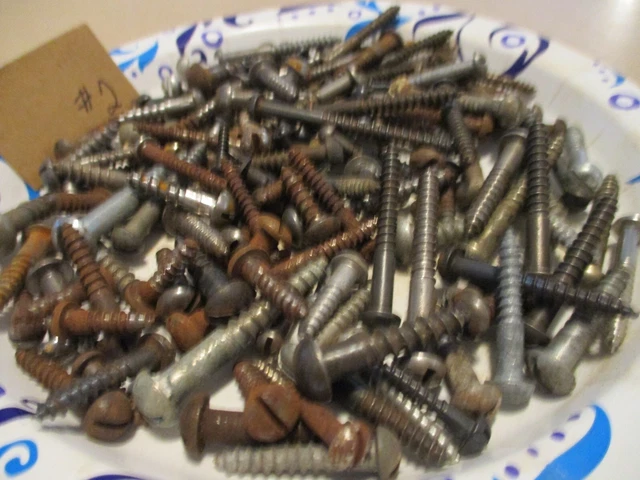 145--Vintage Round Head Steel Wood Screws, Nice Mixed Lot,  1/2" - 2" Long,   #2