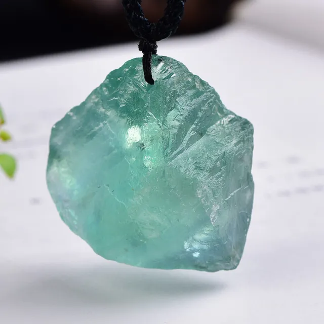 Natural Green Fluorite Quartz Crystal Pendant Raw Rough Stone Necklace Healing