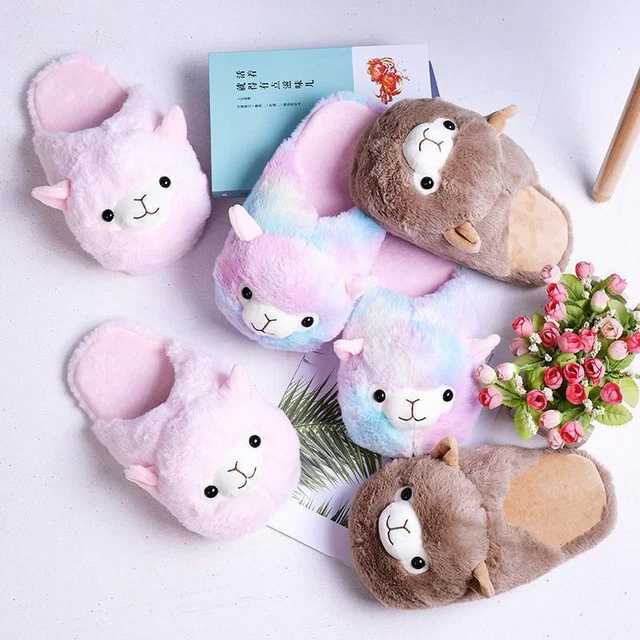 Fur Slippers Winter Warm Plush Home Girls Floor Slides Cartoon Pig Women Cute