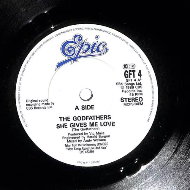 The Godfathers She Gives Me Love UK 7" Vinyl Record Single 1989 GFT4 Epic EX 2