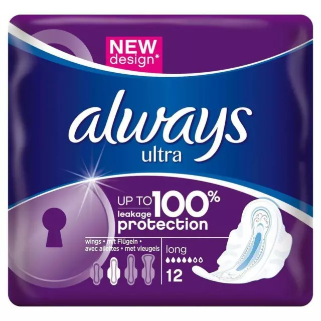 Always Ultra Long Pads With Wings Menstrual Cycle X12