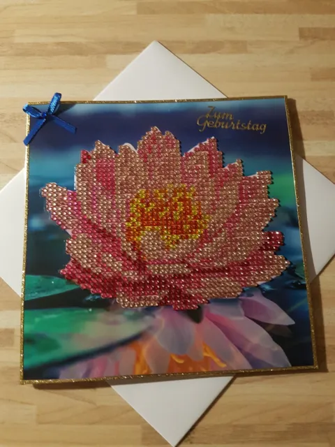 Geburtstagskarte Seerose Diamond-Painting  Echte Handarbeit
