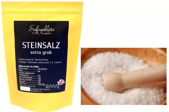 Steinsalz 2kg extra grob 1,5-3,2mm Deutsches Speisesalz 100%Manufaktur Qualität