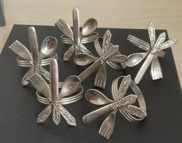 Set 6 Silver Style Knife / Spoon / Fork novelty Napkin Rings