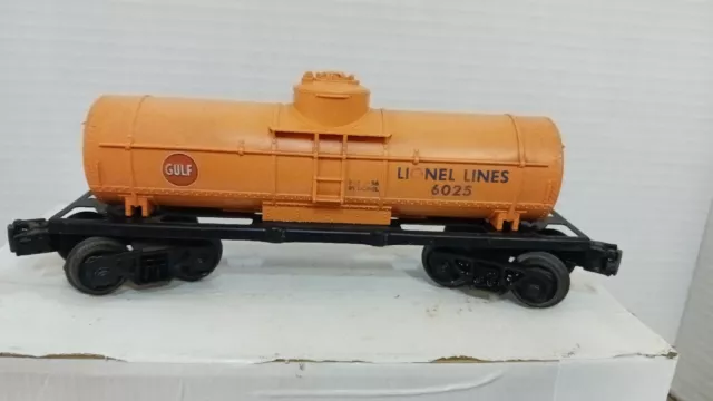 LIONEL Lines #6025 Orange GULF Single Dome Tanker MPC O Gauge