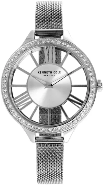 Kenneth Cole KC50184008 Crystal Accent Silver Tone Mesh Band Women's Watch  NEW