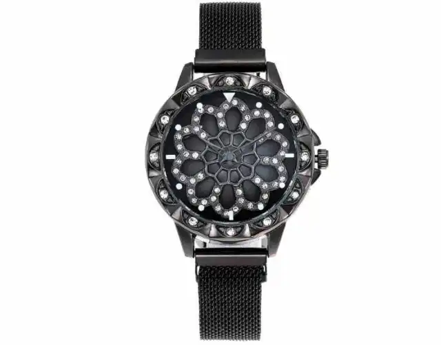 Damen Armbanduhr Elegant Kristallsteinen Trenduhr Quarz Schwarz Damenuhr Blogger