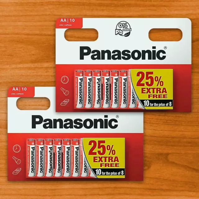 20 x AA Genuine PANASONIC Zinc Carbon Batteries - New LR6 1.5V MN1500 R6