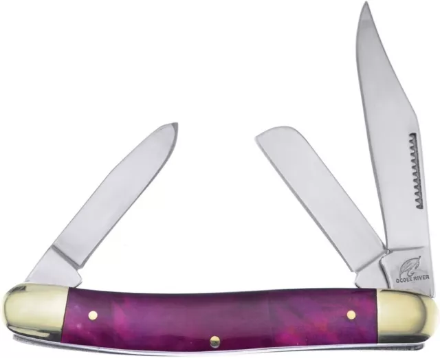 Frost Cutlery Stockman Pocket Knife Stainless Blades Purple Pearlite Handle