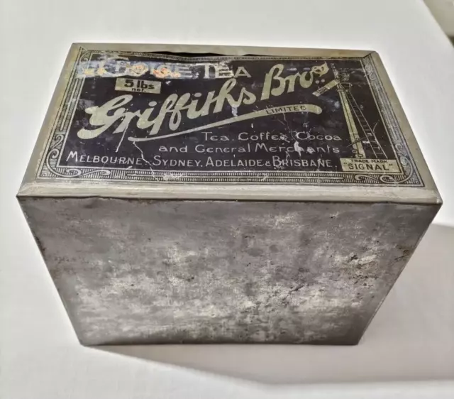 Antique Vintage Griffiths Tea Tin Shop Display Large 5lbs size - Advertising 2
