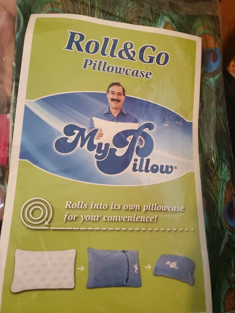 My Pillow Roll and & Go Pillowcase Peacock Feathers Blue Green New