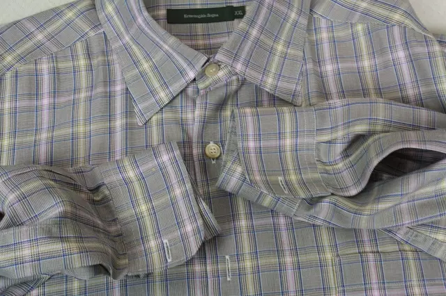Ermenegildo Zegna Hidden Button Down Shirt Men's Multi Color Plaid Made In Italy
