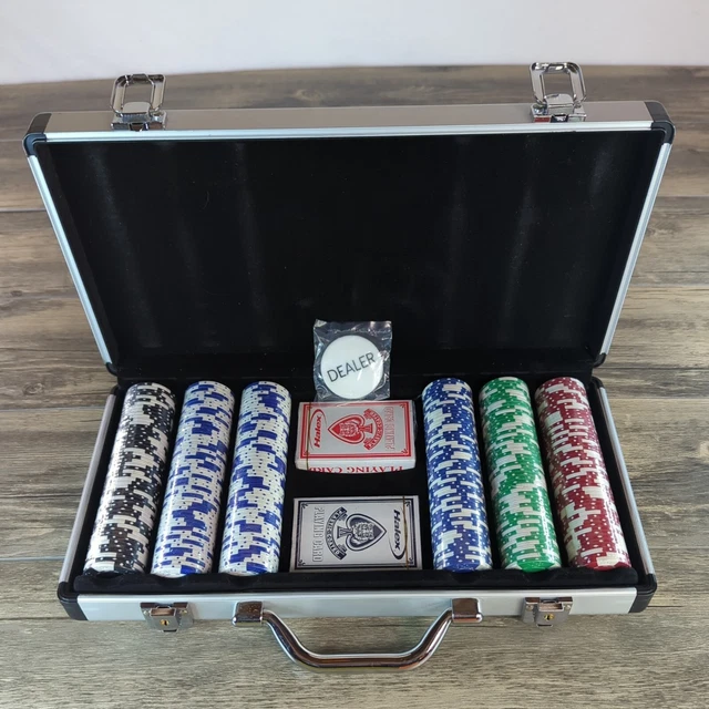 300 Piece Poker Chip Set 2 Decks of Cards with Dealer Button Aluminum Case