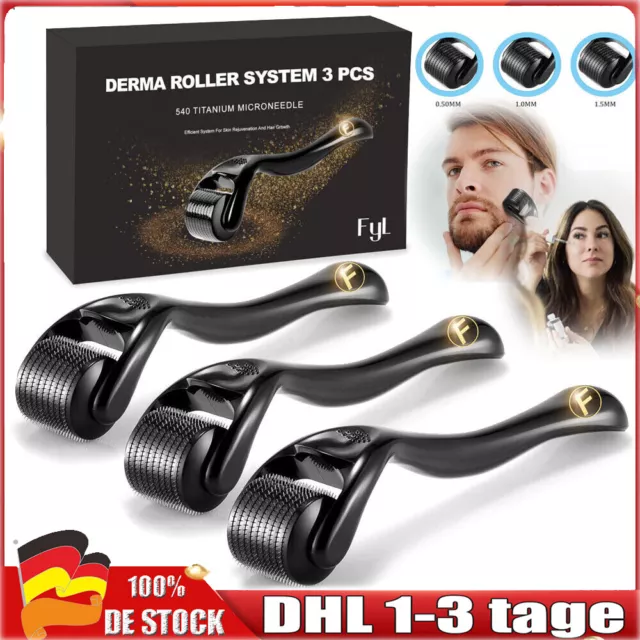 3X Derma Roller 540 Titan Micro Nadel Haut Roller Haar&Hautpflege 0.5/1.0/1.5mm