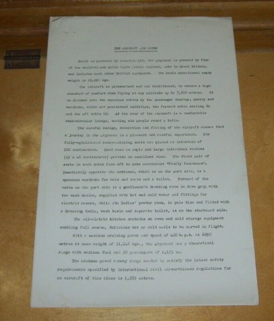 THE CANADAIR ARGONAUT AIR LINER PRESS RELEASE 17th February 1950